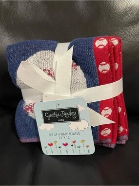 CYNTHIA ROWLEY Baseball Wash Towels, Set of 4